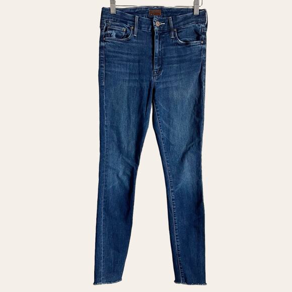 Mother The Looker Ankle Fray Invitation Only Blue Denim Skinny Jeans Size 26 - Picture 4 of 14